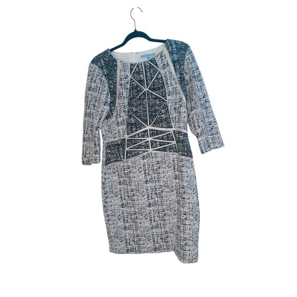 Antonio Melani Black White Textured Sheath Dress Mesh Panels Size 8 - Picture 7 of 16